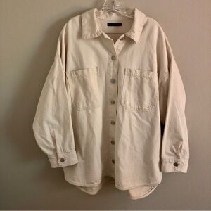 Black Tape_ Plus Size Oversized Cream Denim Shacket